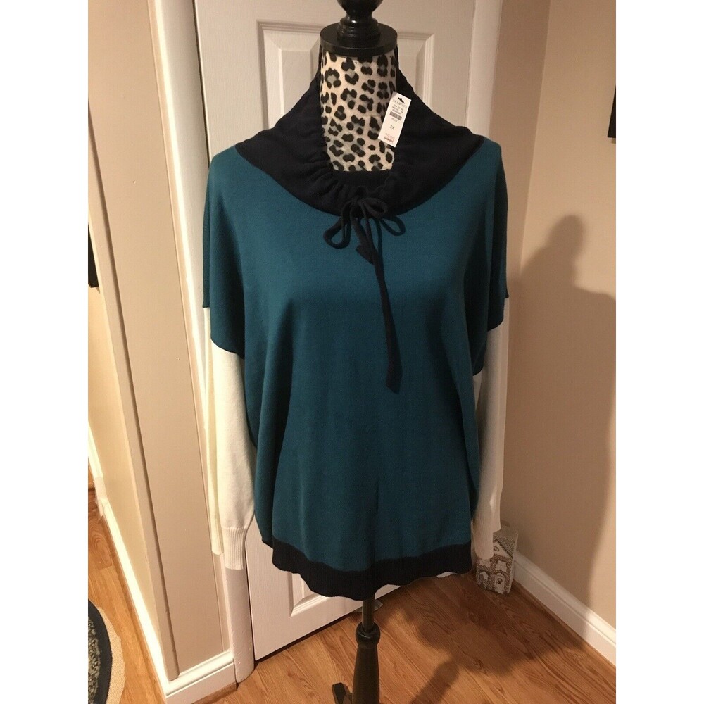 Talbots 3X T by Talbots green Blue White Pullover Funnel Neck Tunic Knit Top New